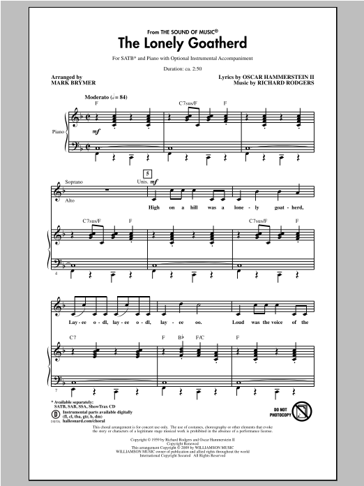 Rodgers & Hammerstein The Lonely Goatherd (from The Sound of Music) (arr. Mark Brymer) sheet music notes and chords arranged for SATB Choir