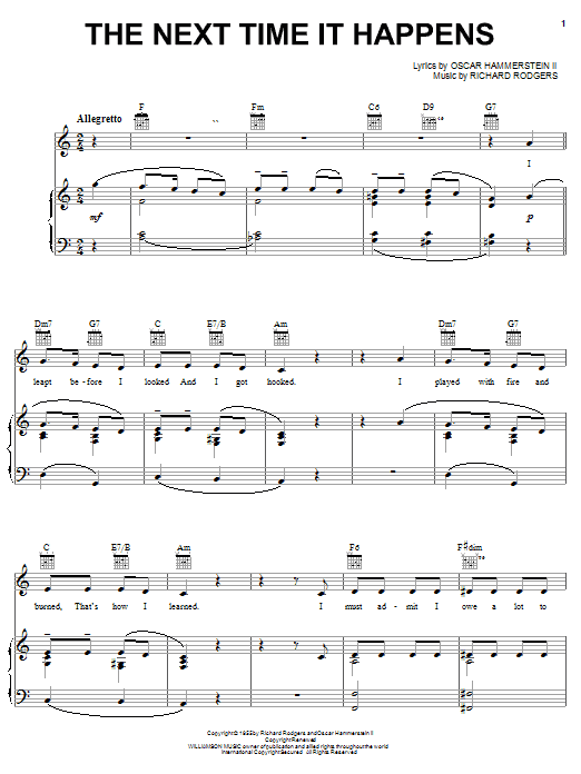 Rodgers & Hammerstein The Next Time It Happens sheet music notes and chords arranged for Piano, Vocal & Guitar Chords (Right-Hand Melody)