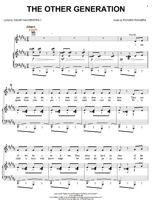 Rodgers & Hammerstein The Other Generation sheet music notes and chords arranged for Piano, Vocal & Guitar Chords (Right-Hand Melody)