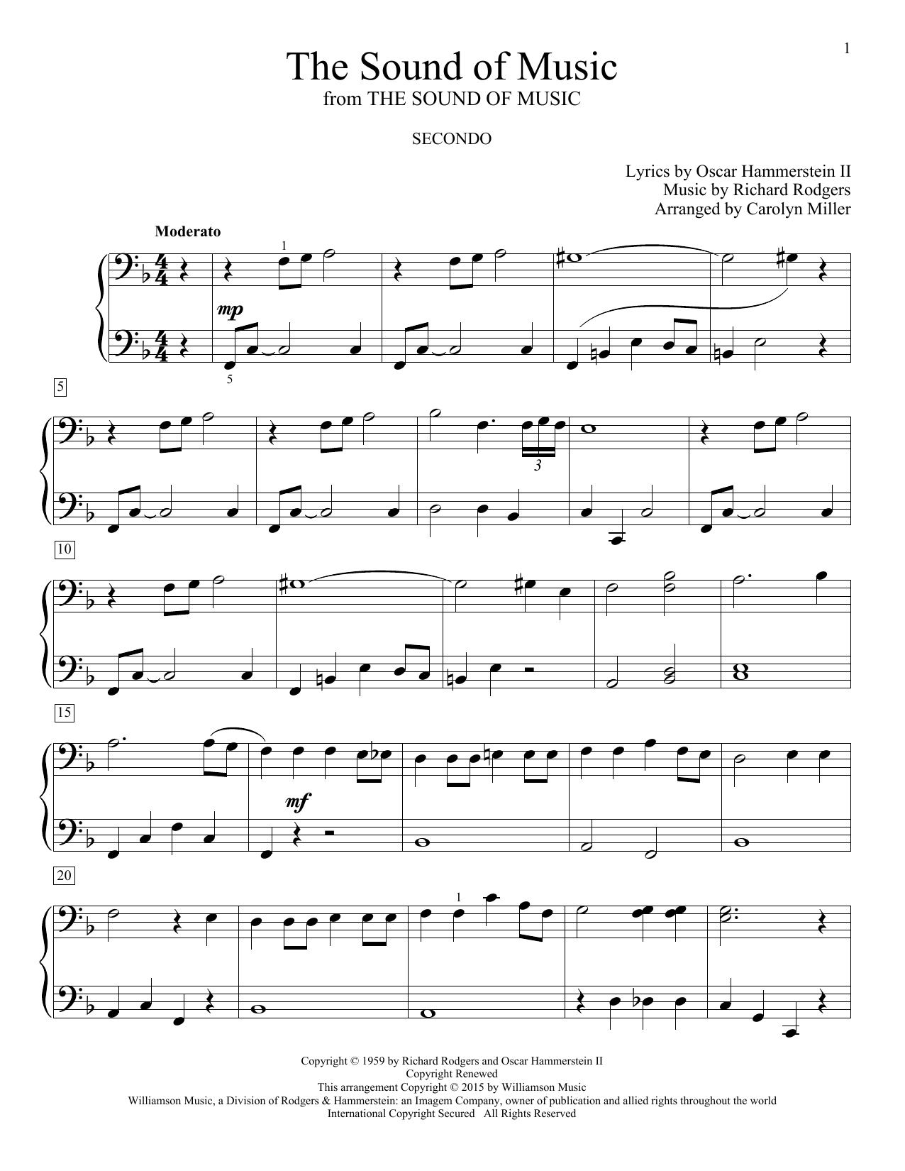 Rodgers & Hammerstein The Sound Of Music (arr. Carolyn Miller) sheet music notes and chords arranged for Piano Duet