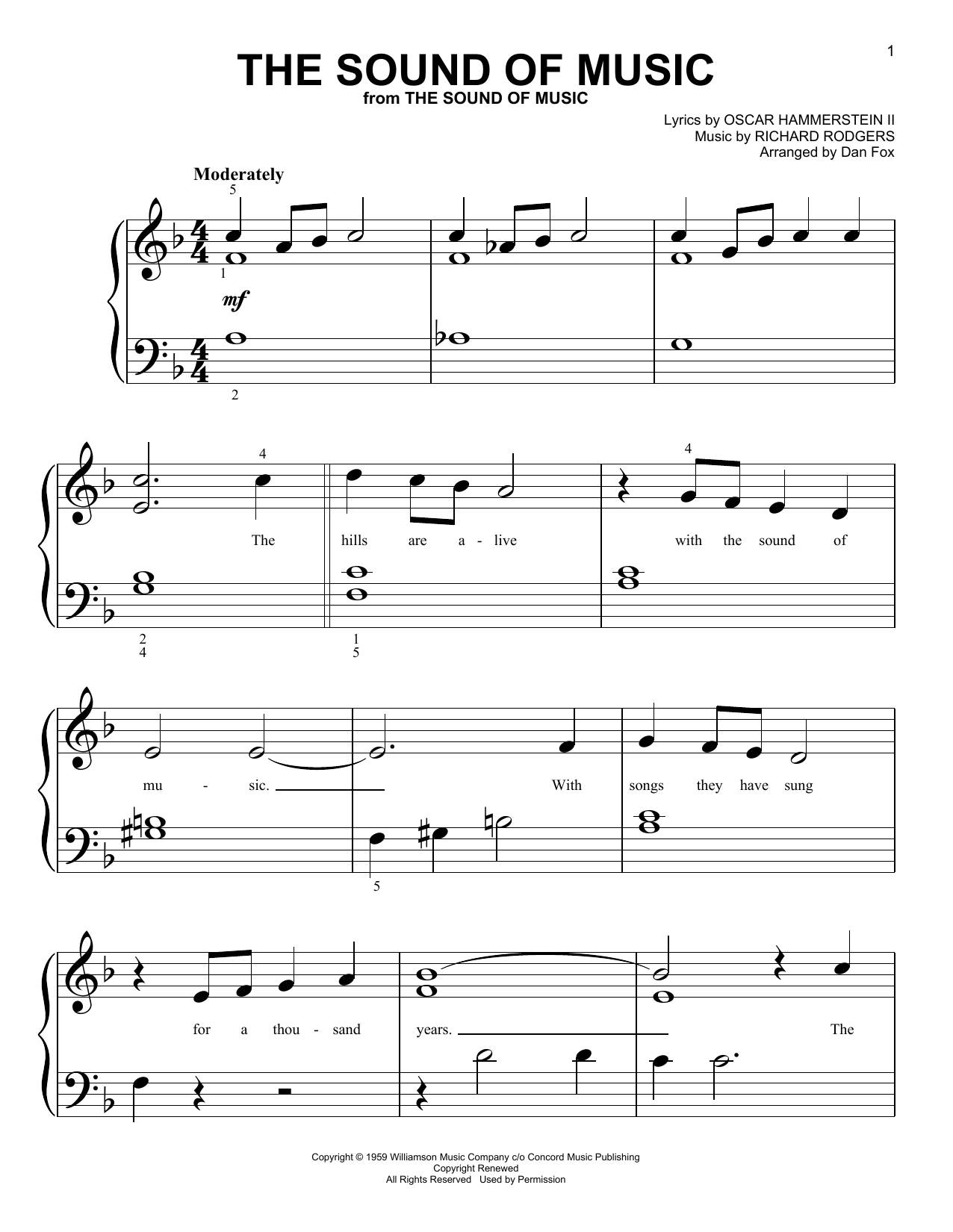Rodgers & Hammerstein The Sound Of Music (arr. Dan Fox) sheet music notes and chords arranged for Big Note Piano