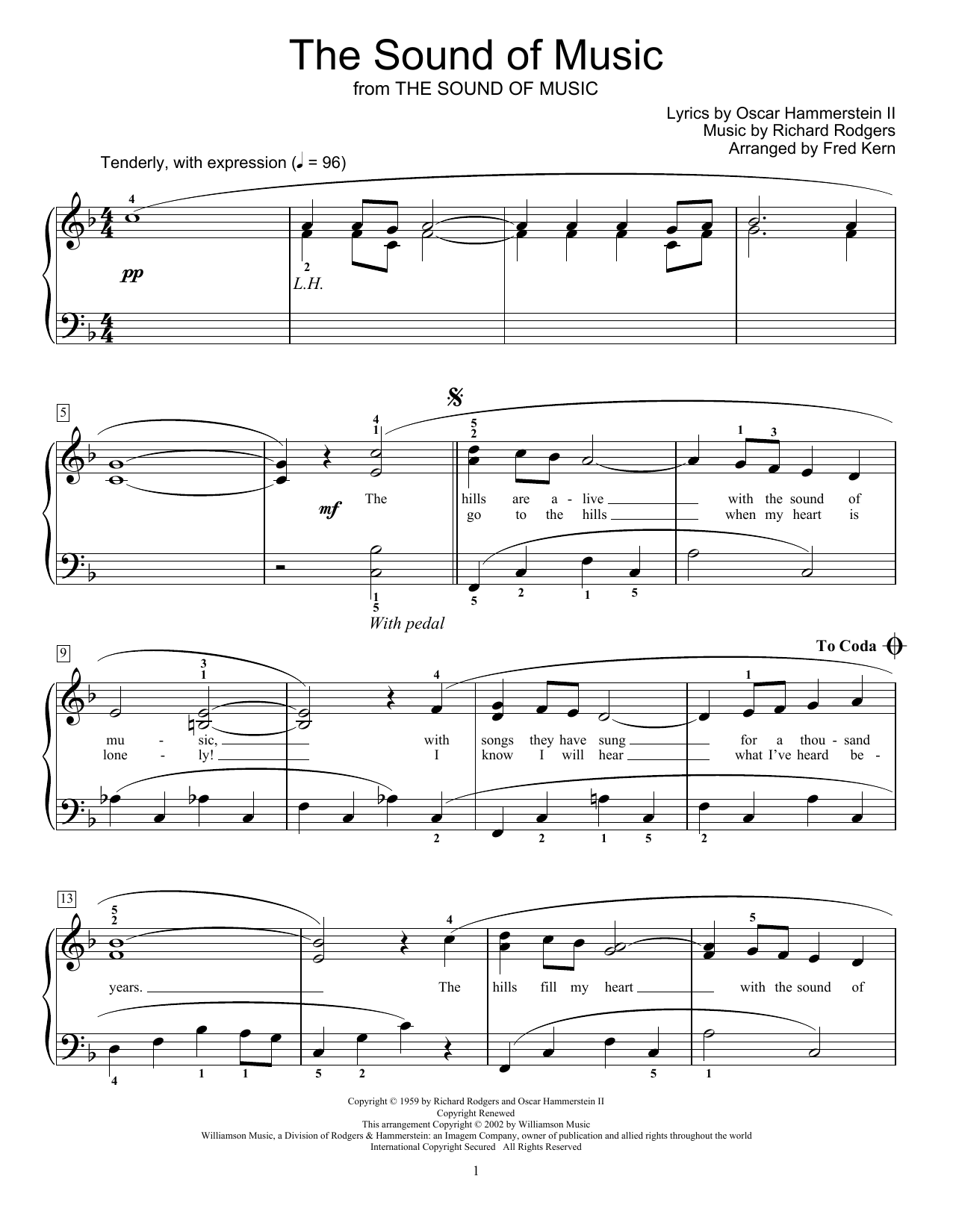 Rodgers & Hammerstein The Sound Of Music (arr. Fred Kern) sheet music notes and chords arranged for Educational Piano