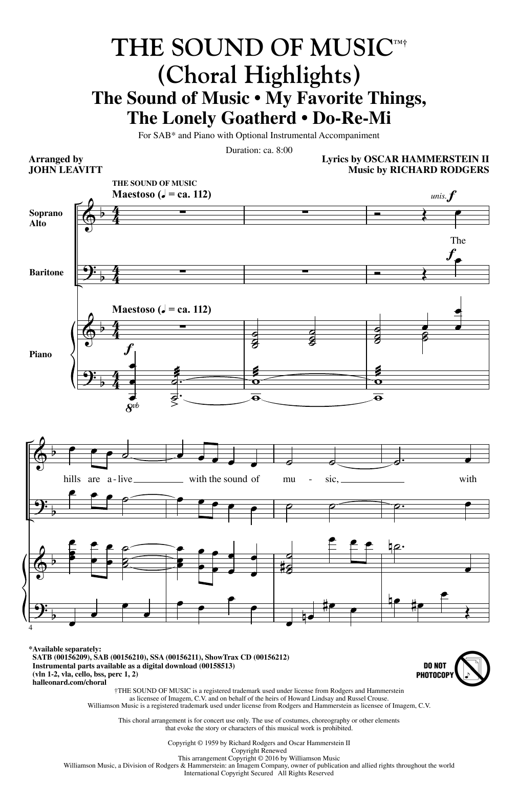 Rodgers & Hammerstein The Sound Of Music (Choral Highlights) (arr. John Leavitt) sheet music notes and chords arranged for SAB Choir