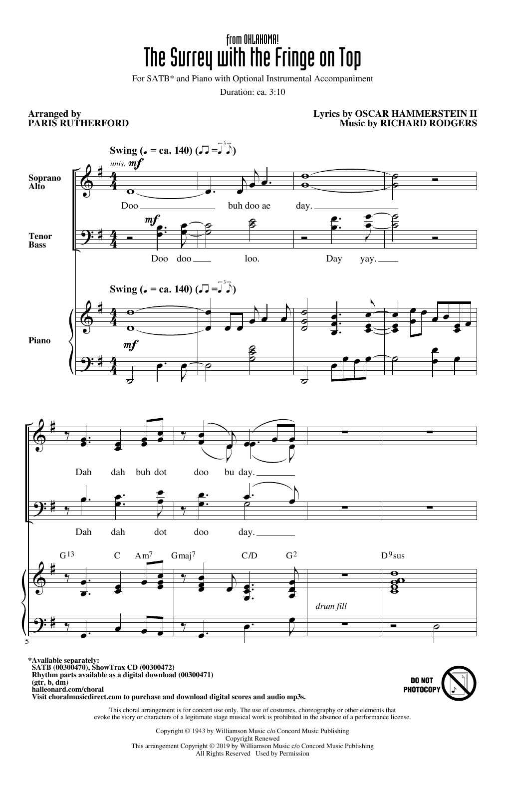 Rodgers & Hammerstein The Surrey With The Fringe On Top (from Oklahoma!) (arr. Paris Rutherford) sheet music notes and chords arranged for SATB Choir