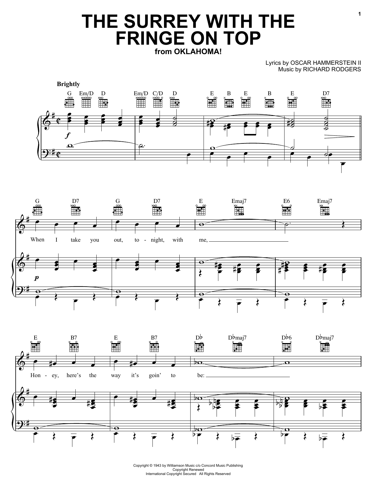 Rodgers & Hammerstein The Surrey With The Fringe On Top (from Oklahoma!) sheet music notes and chords arranged for Guitar Ensemble