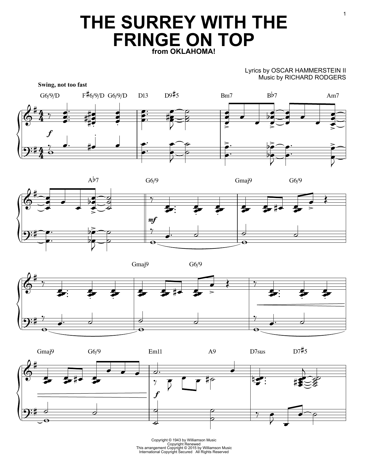 Rodgers & Hammerstein The Surrey With The Fringe On Top [Jazz version] (from Oklahoma!) (arr. Brent Edstrom) sheet music notes and chords arranged for Piano Solo