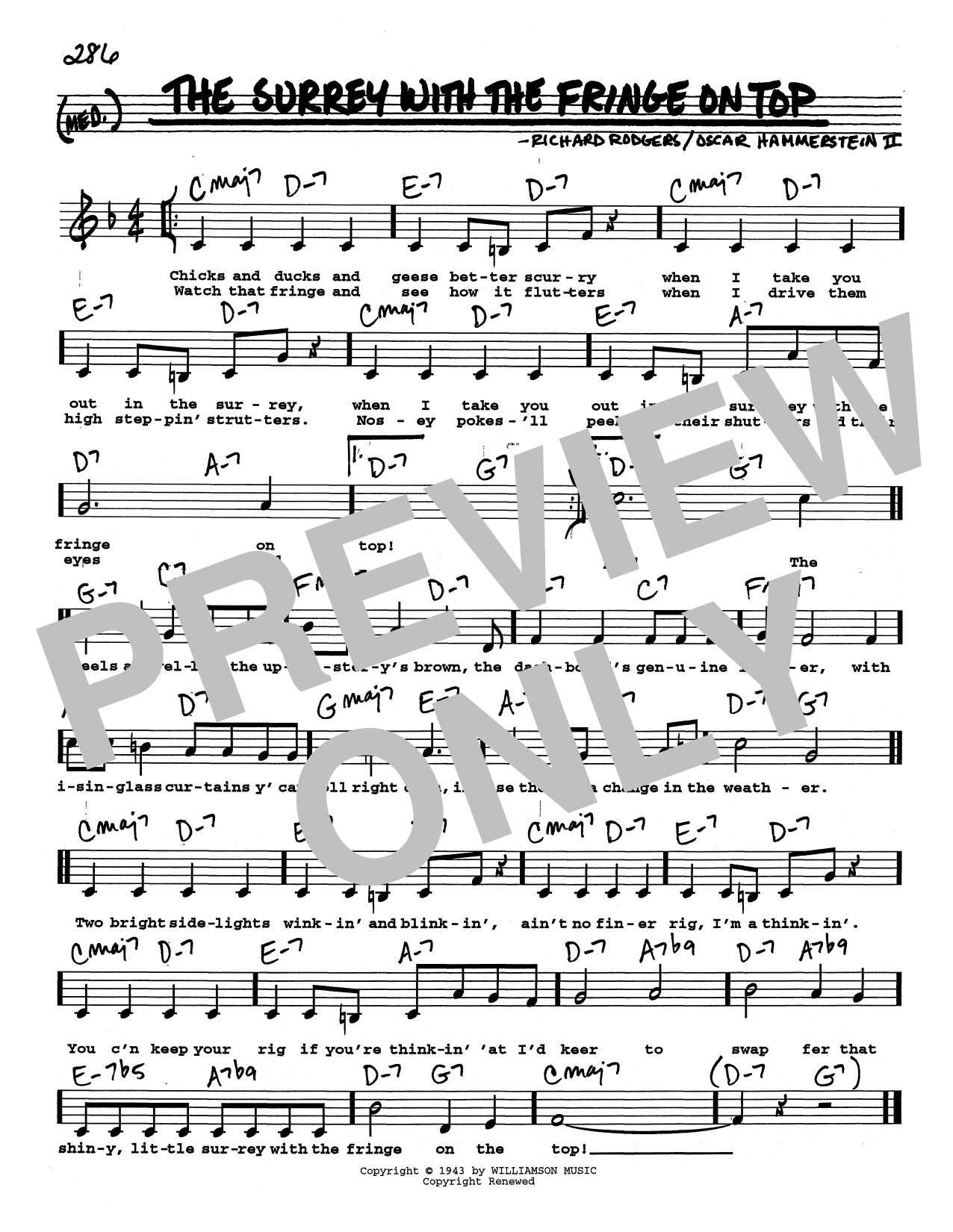 Rodgers & Hammerstein The Surrey With The Fringe On Top (Low Voice) sheet music notes and chords arranged for Real Book – Melody, Lyrics & Chords