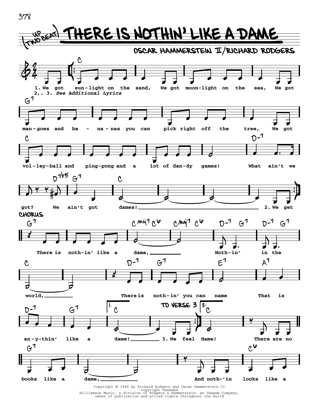 Rodgers & Hammerstein There Is Nothin' Like A Dame (Low Voice) sheet music notes and chords arranged for Real Book – Melody, Lyrics & Chords