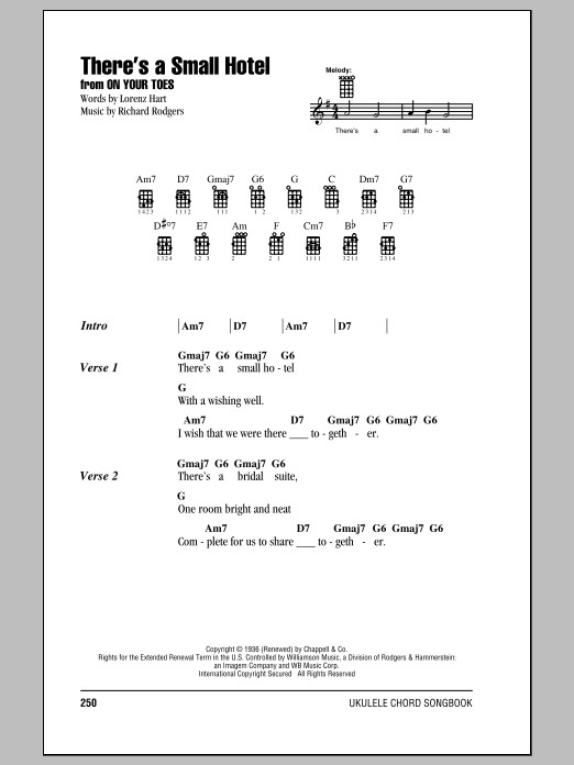 Rodgers & Hammerstein There's A Small Hotel sheet music notes and chords arranged for Ukulele Chords/Lyrics