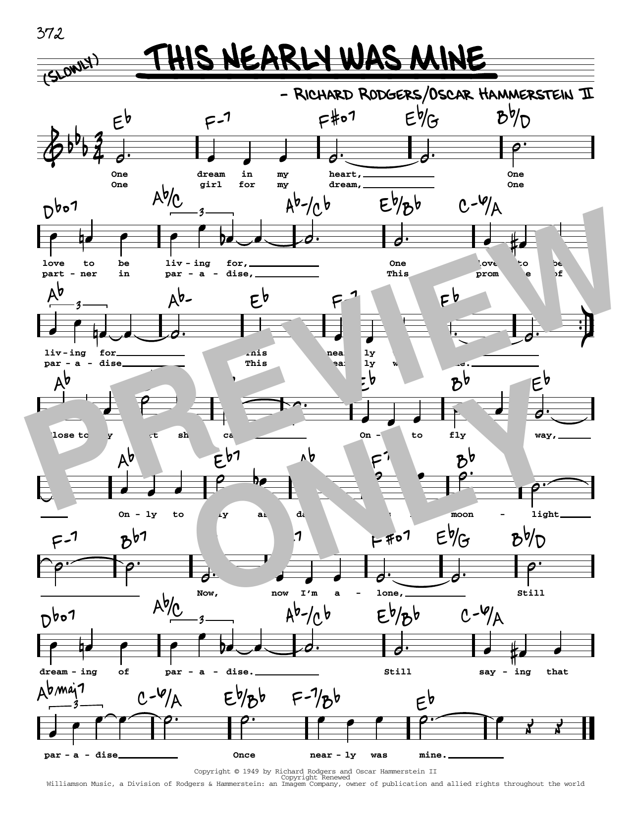 Rodgers & Hammerstein This Nearly Was Mine (High Voice) sheet music notes and chords arranged for Real Book – Melody, Lyrics & Chords