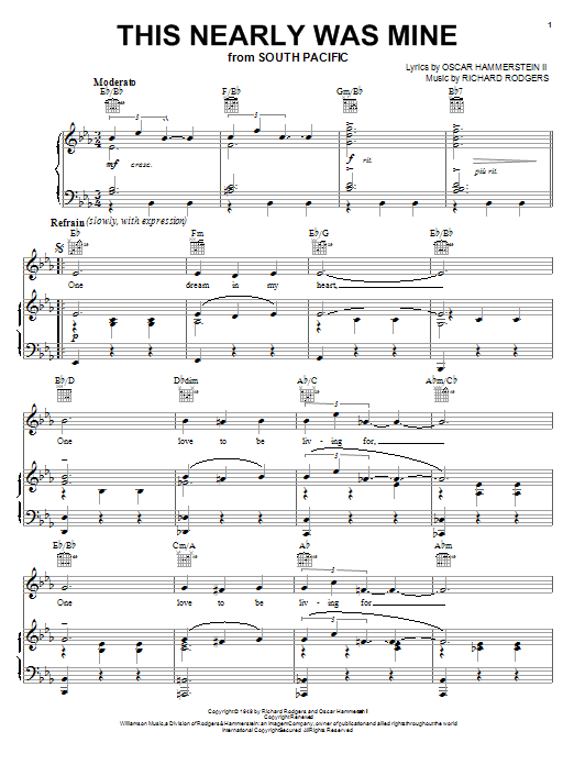 Rodgers & Hammerstein This Nearly Was Mine sheet music notes and chords arranged for Flute Solo