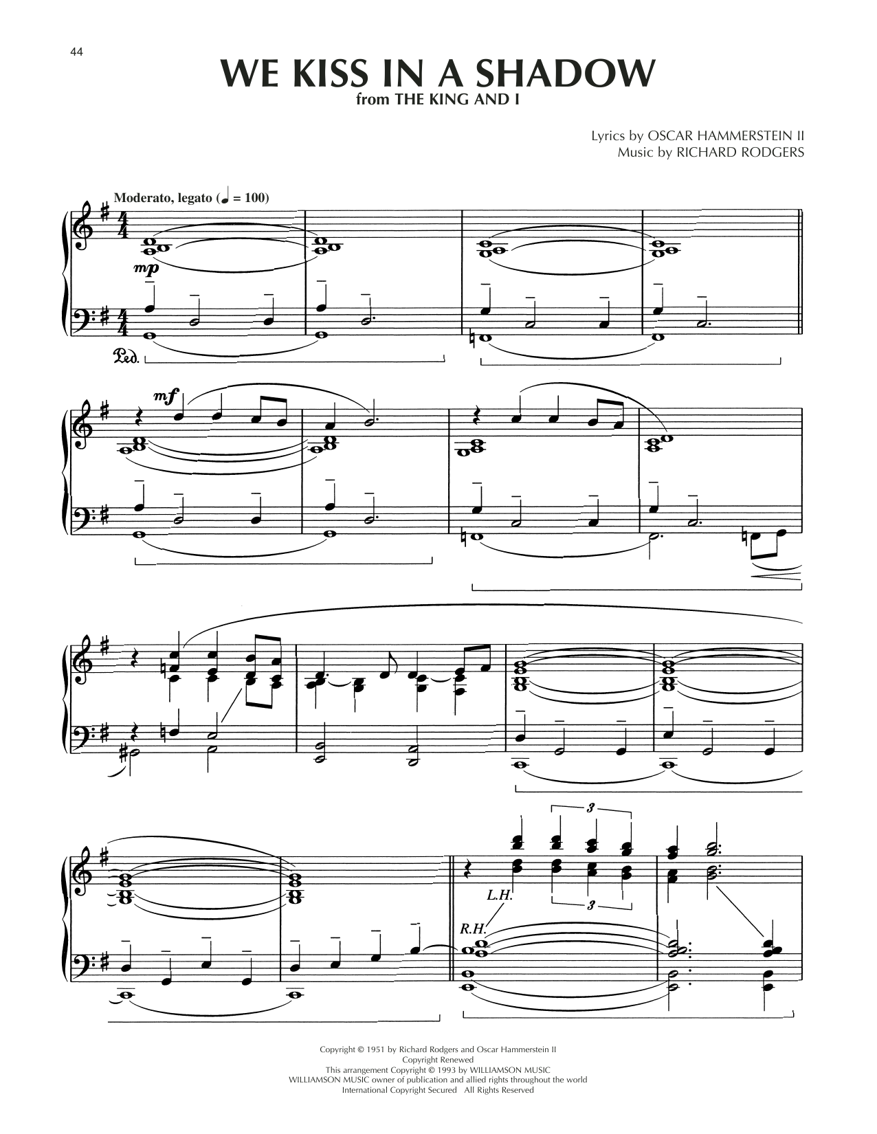 Rodgers & Hammerstein We Kiss In A Shadow (arr. Dick Hyman) sheet music notes and chords arranged for Piano Solo