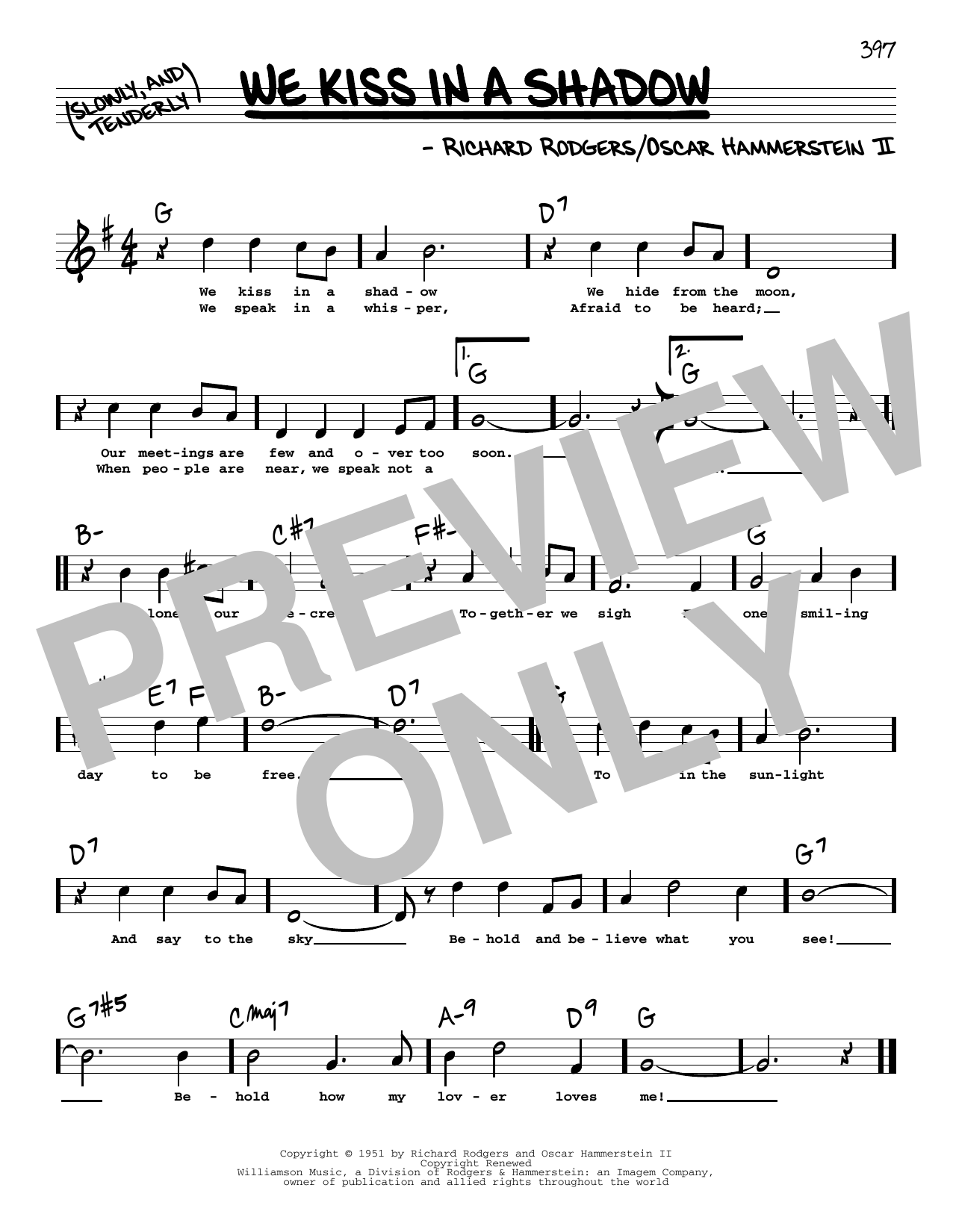 Rodgers & Hammerstein We Kiss In A Shadow (High Voice) sheet music notes and chords arranged for Real Book – Melody, Lyrics & Chords