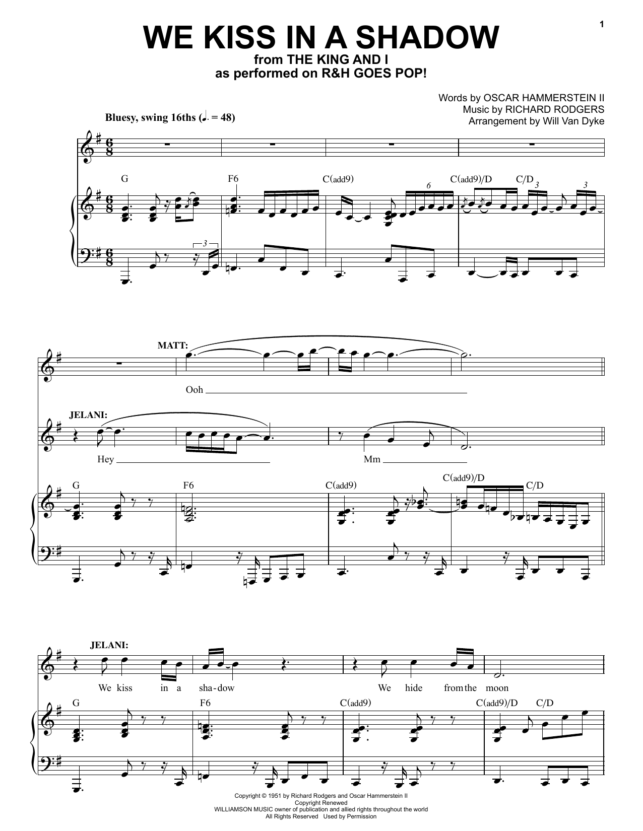 Rodgers & Hammerstein We Kiss In A Shadow [R&H Goes Pop! version] (from The King And I) sheet music notes and chords arranged for Piano & Vocal