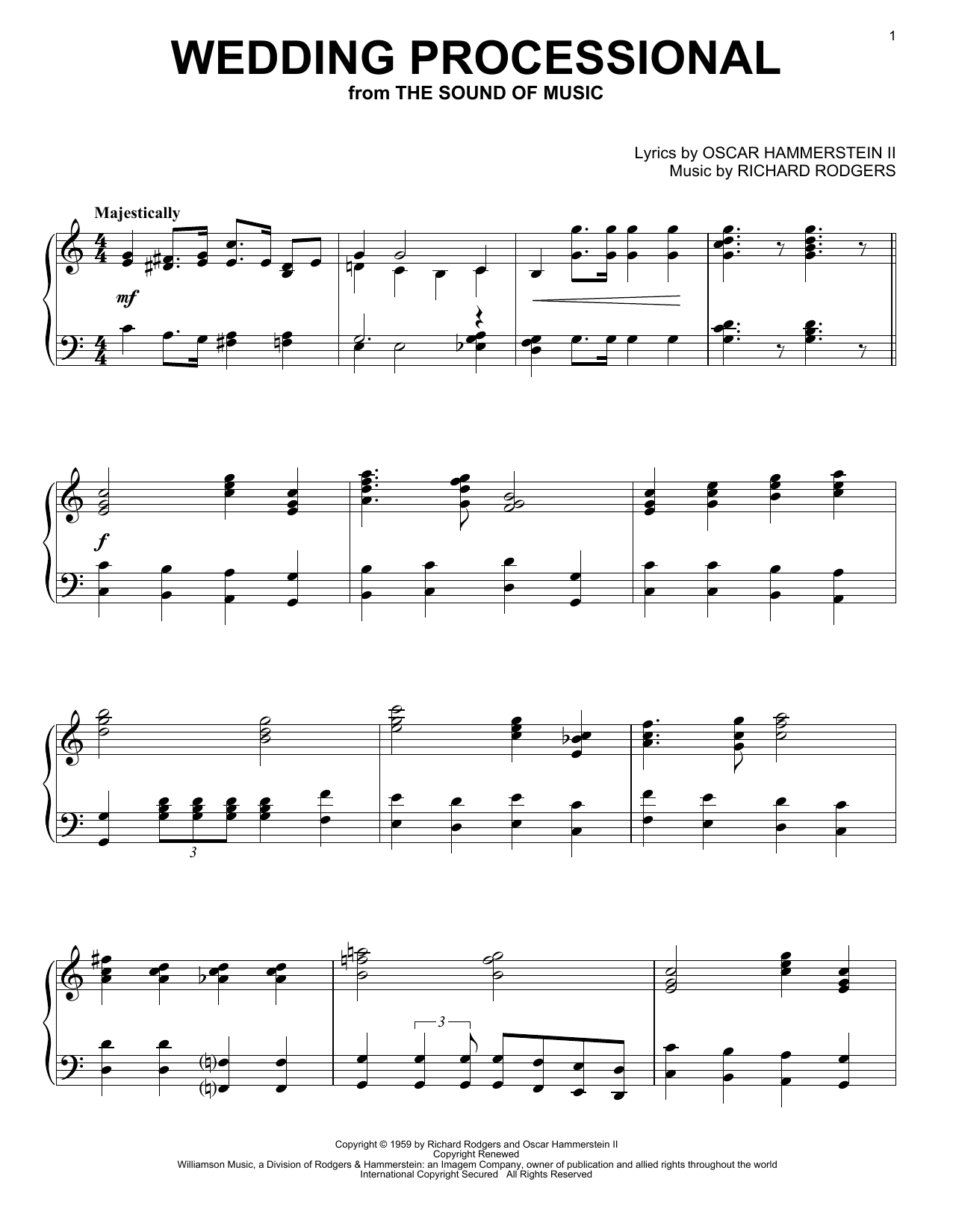 Rodgers & Hammerstein Wedding Processional sheet music notes and chords arranged for Big Note Piano