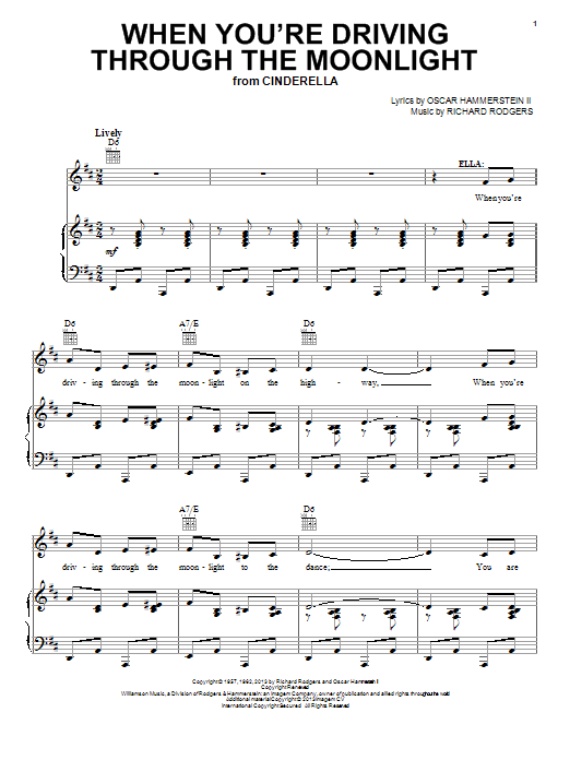 Rodgers & Hammerstein When You're Driving Through The Moonlight (from Cinderella) sheet music notes and chords arranged for Piano, Vocal & Guitar Chords (Right-Hand Melody)