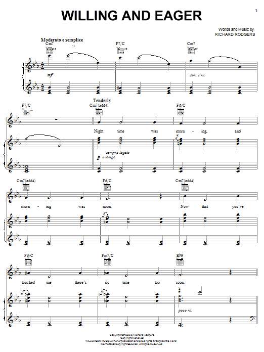 Rodgers & Hammerstein Willing And Eager sheet music notes and chords arranged for Piano, Vocal & Guitar Chords (Right-Hand Melody)