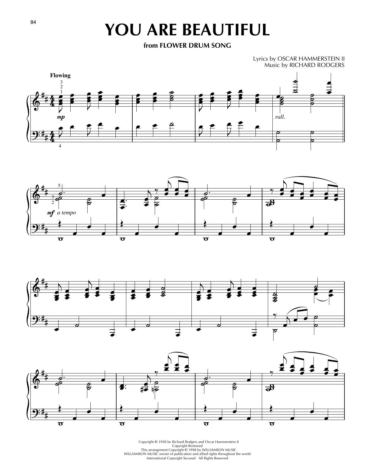 Rodgers & Hammerstein You Are Beautiful (from Flower Drum Song) sheet music notes and chords arranged for Piano Solo
