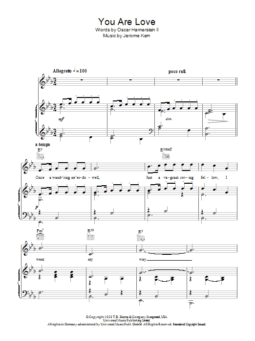 Rodgers & Hammerstein You Are Love sheet music notes and chords arranged for Piano, Vocal & Guitar Chords