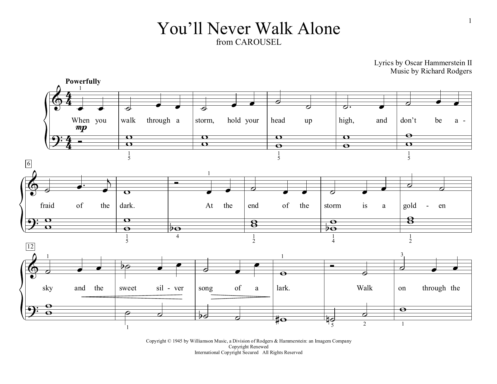 Rodgers & Hammerstein You'll Never Walk Alone (from Carousel) (arr. Christopher Hussey) sheet music notes and chords arranged for Educational Piano
