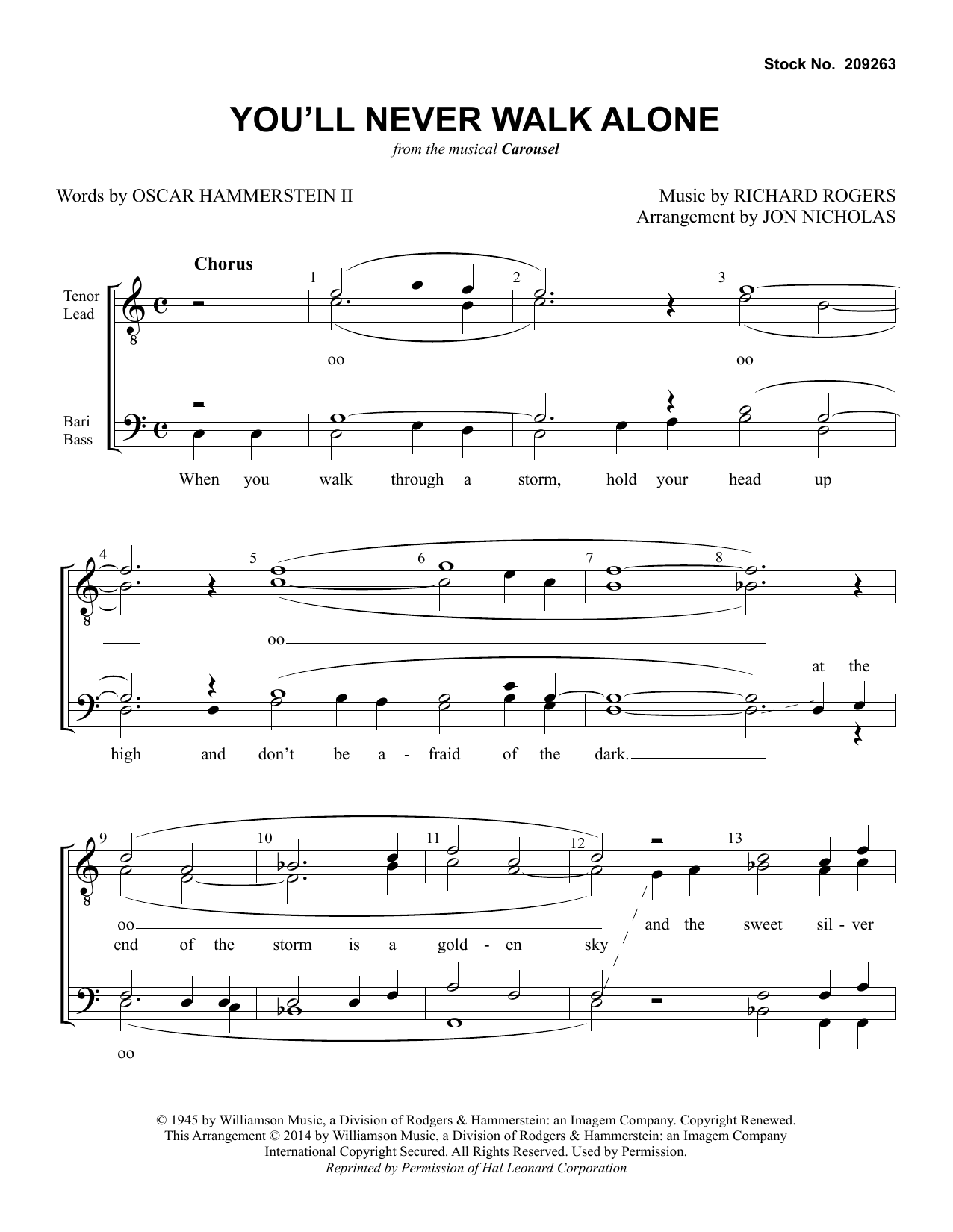 Rodgers & Hammerstein You'll Never Walk Alone (from Carousel) (arr. Jon Nicholas) sheet music notes and chords arranged for SSAA Choir