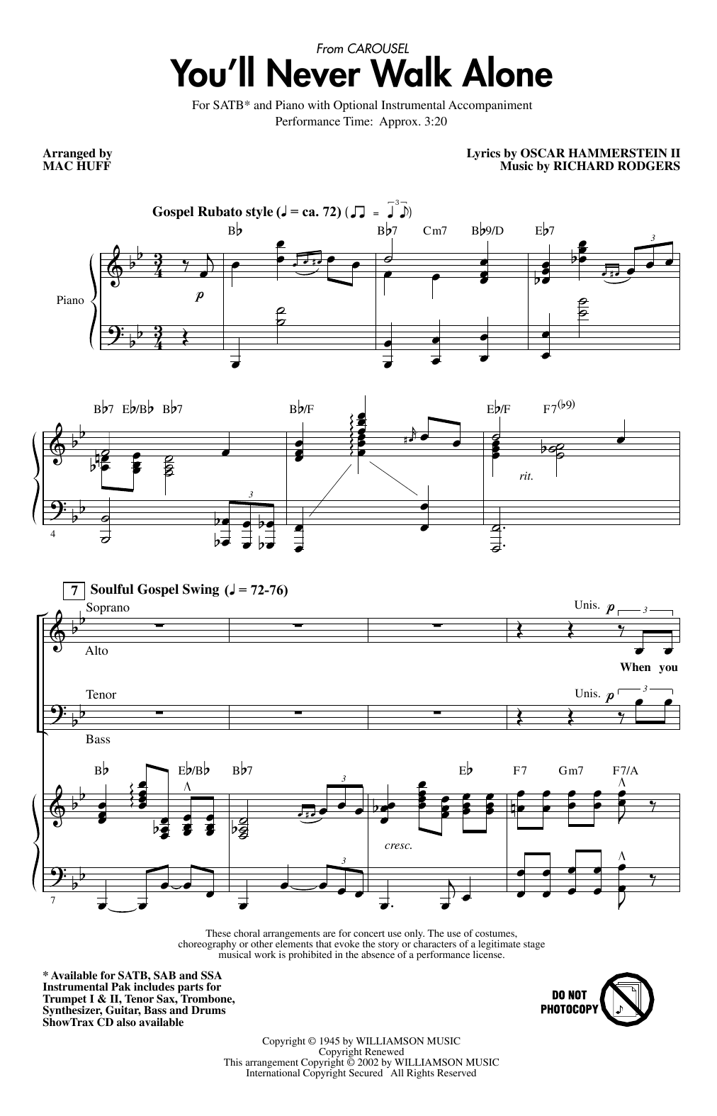 Rodgers & Hammerstein You'll Never Walk Alone (from Carousel) (arr. Mac Huff) sheet music notes and chords arranged for SATB Choir