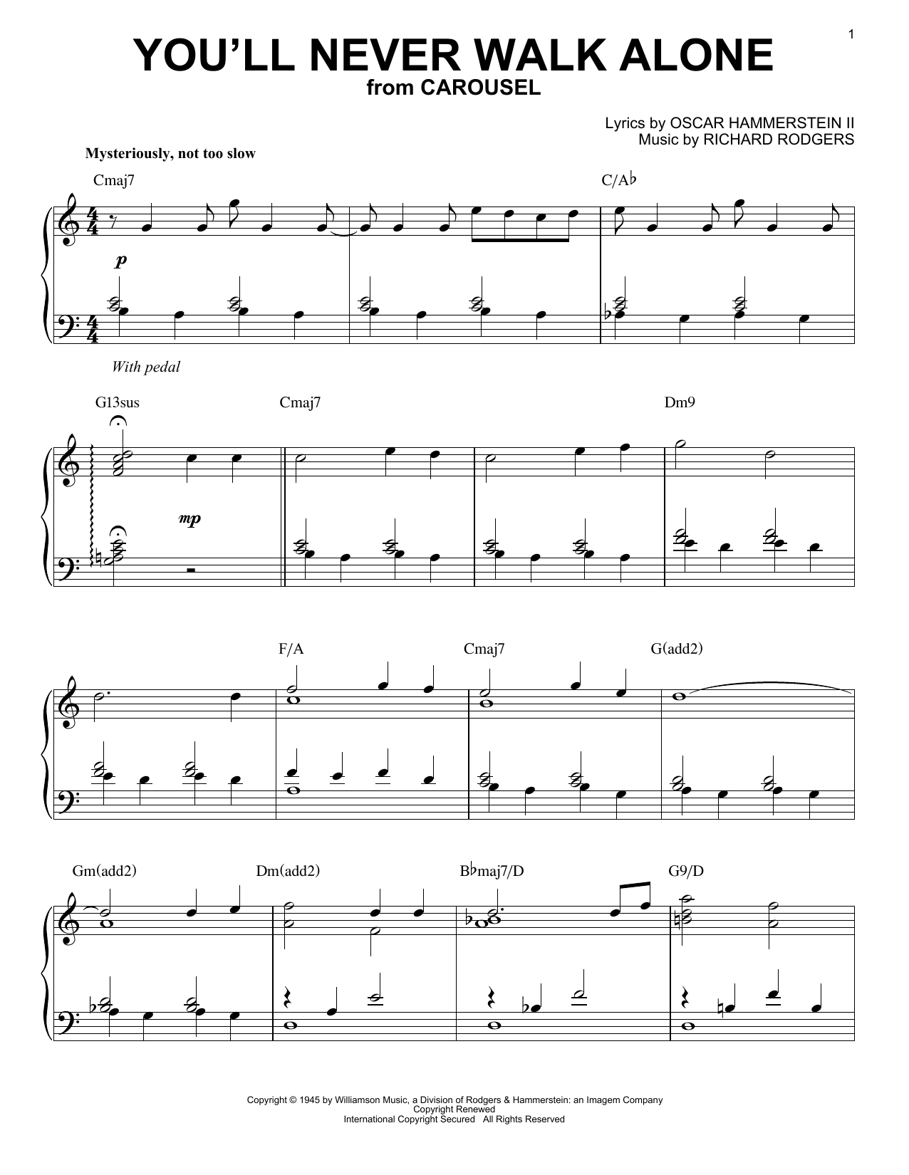 Rodgers & Hammerstein You'll Never Walk Alone [Jazz version] (arr. Brent Edstrom) sheet music notes and chords arranged for Piano Solo