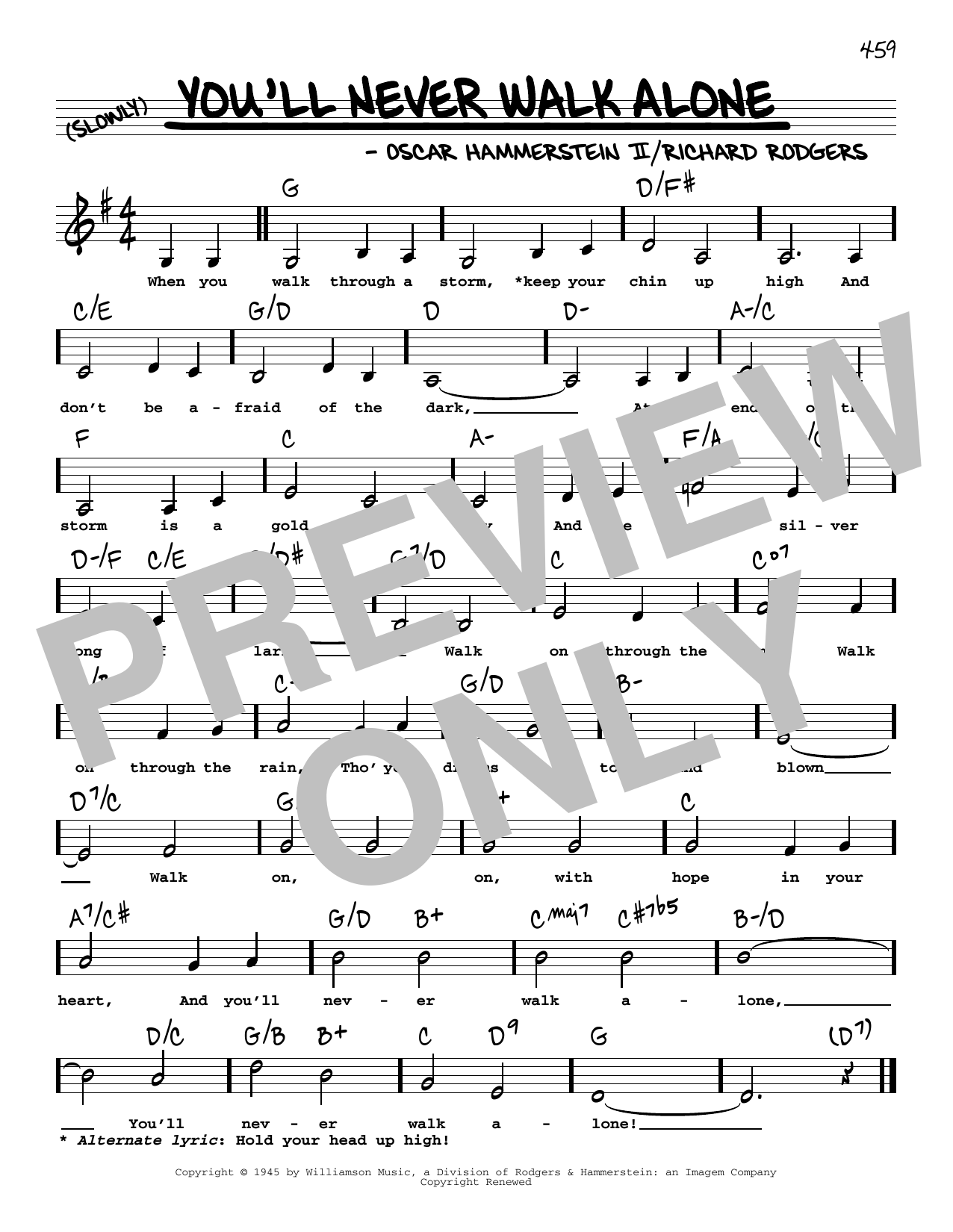 Rodgers & Hammerstein You'll Never Walk Alone (Low Voice) (from Carousel) sheet music notes and chords arranged for Real Book – Melody, Lyrics & Chords