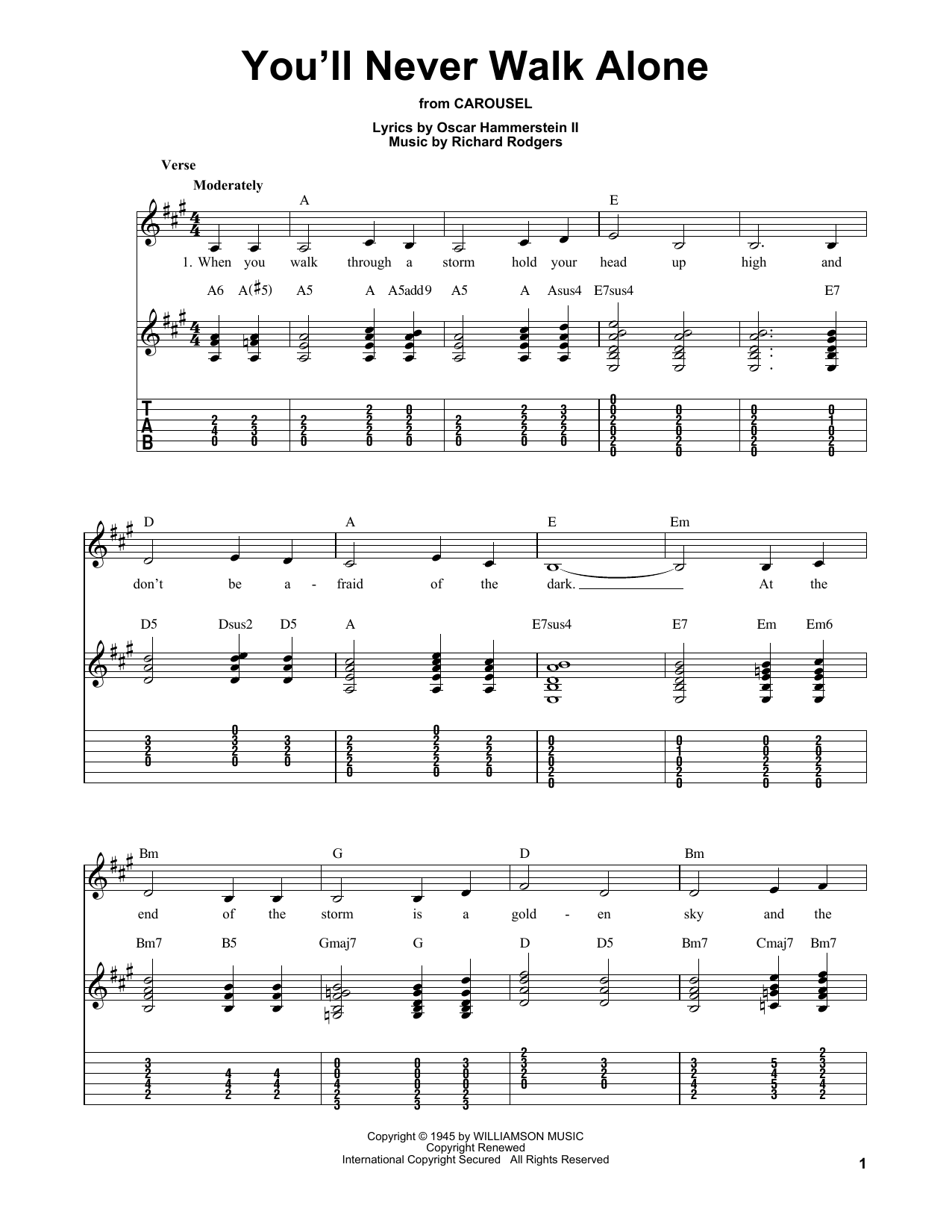 Rodgers & Hammerstein You'll Never Walk Alone sheet music notes and chords arranged for Easy Guitar Tab