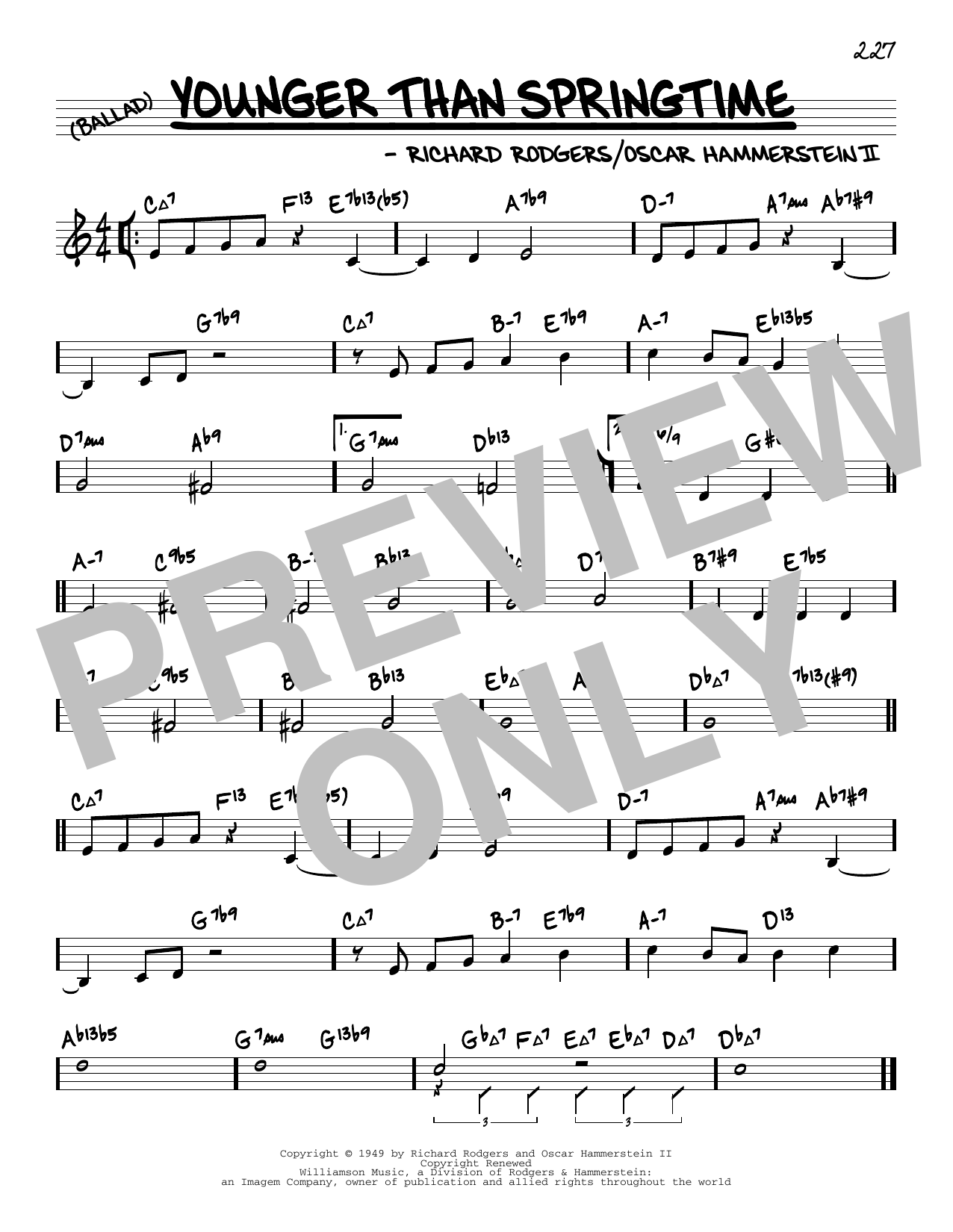 Rodgers & Hammerstein Younger Than Springtime (arr. David Hazeltine) sheet music notes and chords arranged for Real Book – Enhanced Chords
