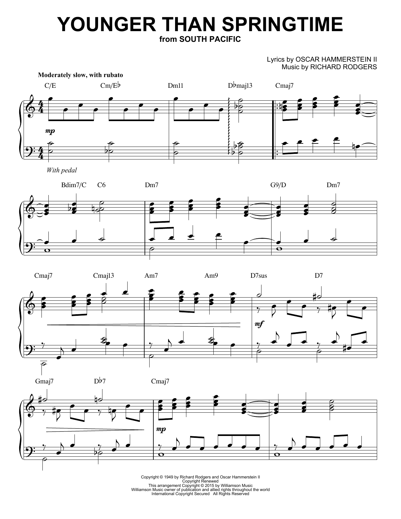 Rodgers & Hammerstein Younger Than Springtime [Jazz version] (arr. Brent Edstrom) sheet music notes and chords arranged for Piano Solo
