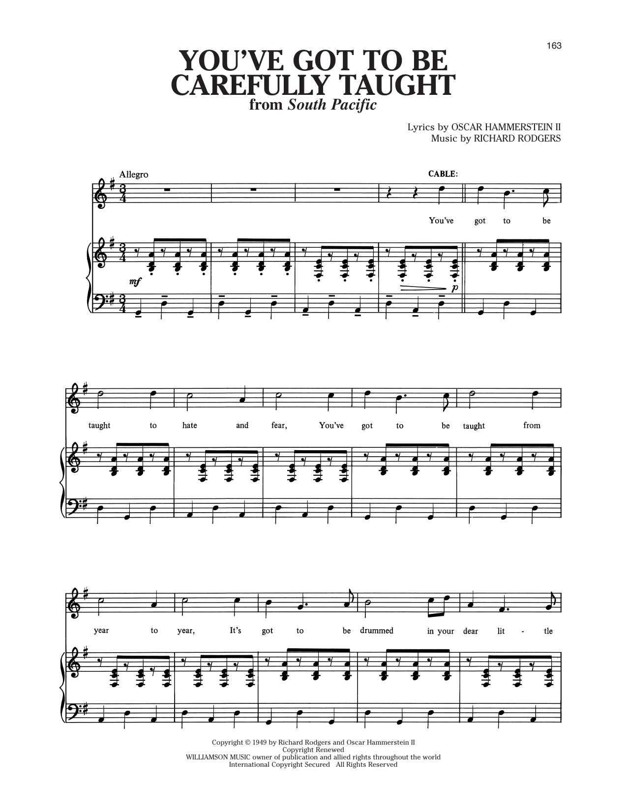 Rodgers & Hammerstein You've Got To Be Carefully Taught (from South Pacific) sheet music notes and chords arranged for Piano & Vocal