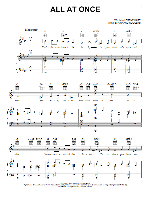 Rodgers & Hart All At Once sheet music notes and chords arranged for Piano, Vocal & Guitar Chords (Right-Hand Melody)