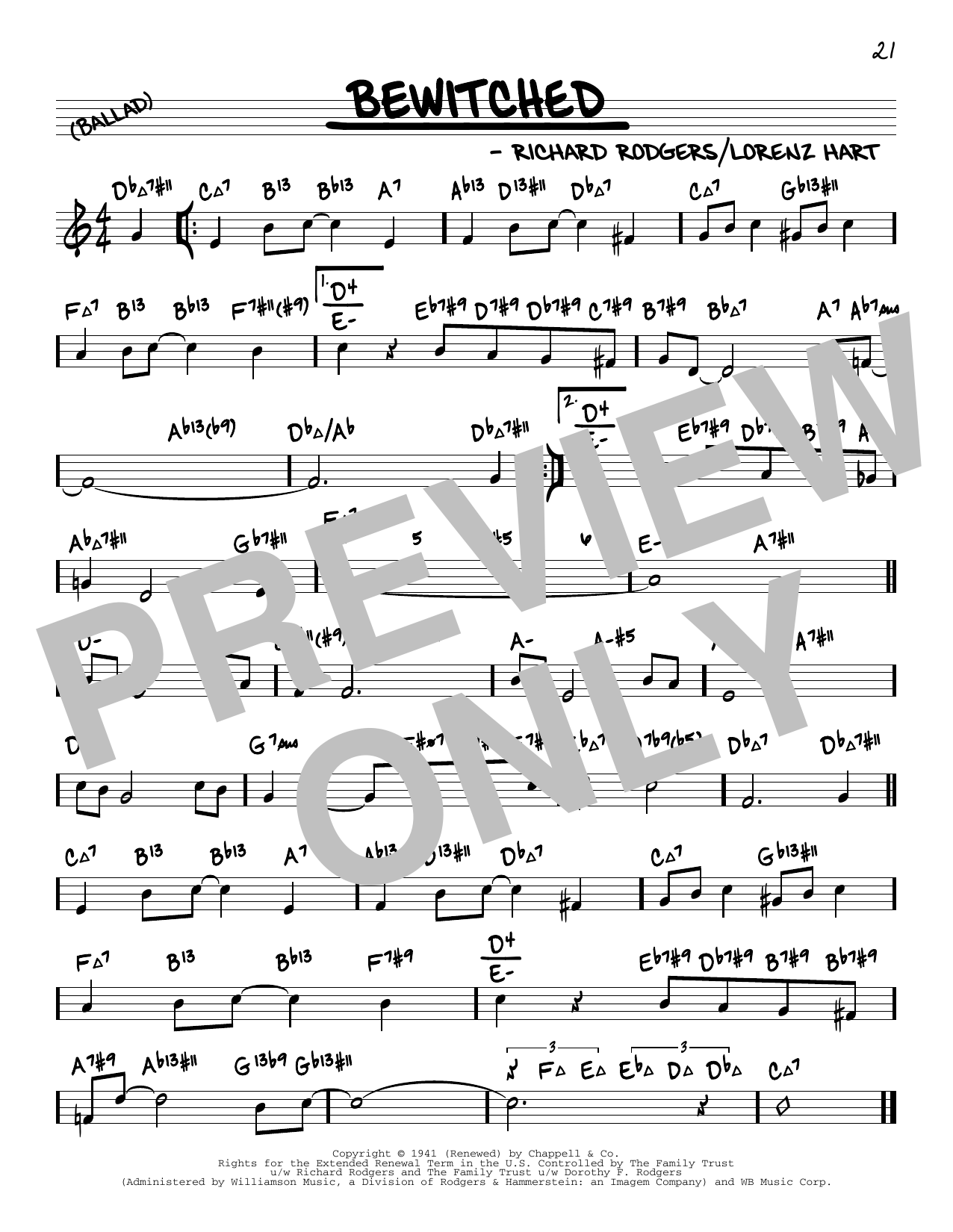 Rodgers & Hart Bewitched (arr. David Hazeltine) sheet music notes and chords arranged for Real Book – Enhanced Chords