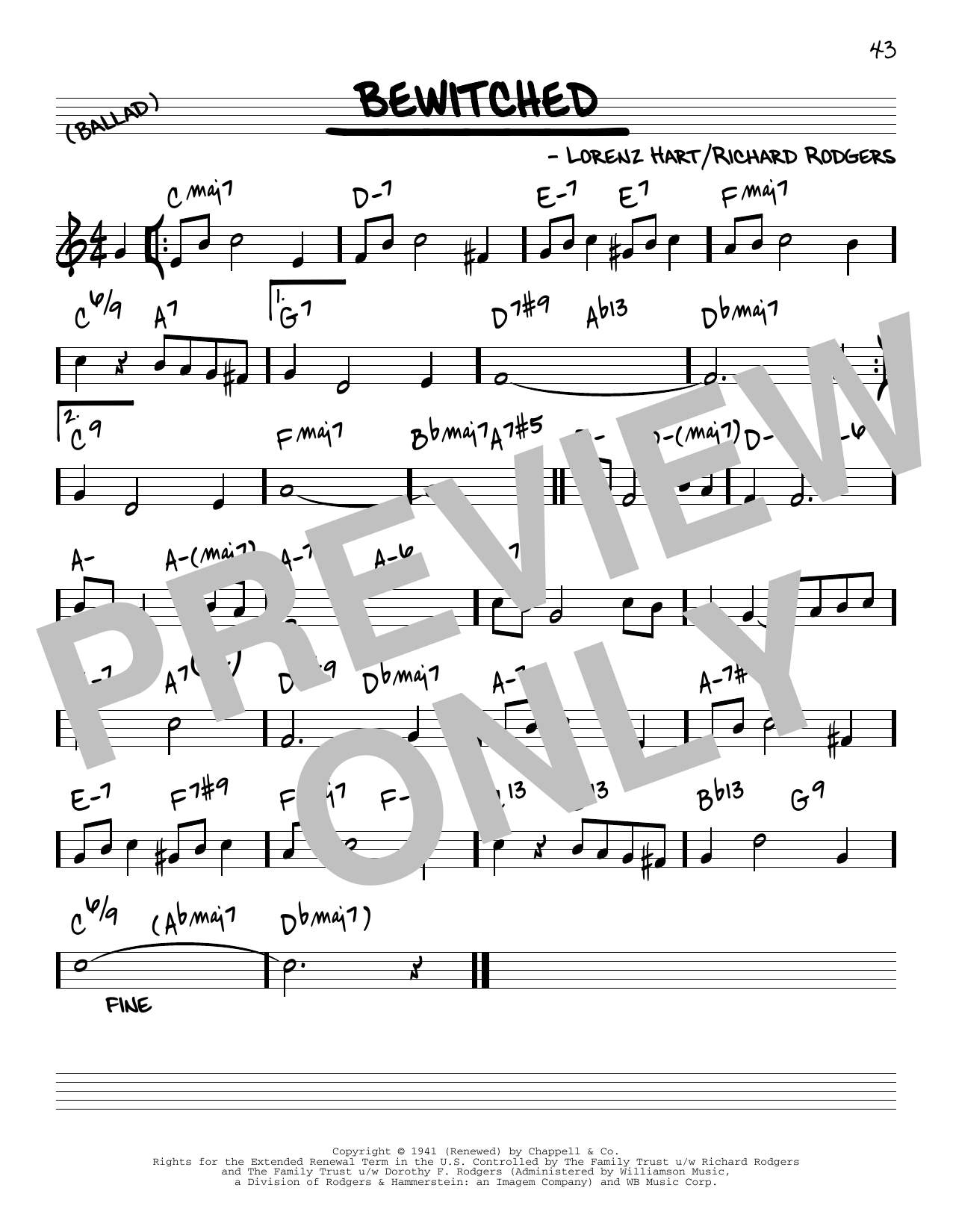 Rodgers & Hart Bewitched [Reharmonized version] (arr. Jack Grassel) sheet music notes and chords arranged for Real Book – Melody & Chords