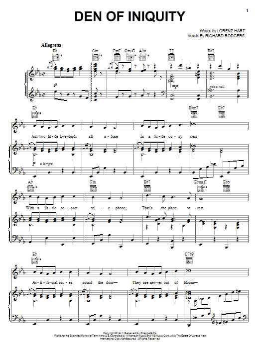 Rodgers & Hart Den Of Iniquity sheet music notes and chords arranged for Piano, Vocal & Guitar Chords (Right-Hand Melody)