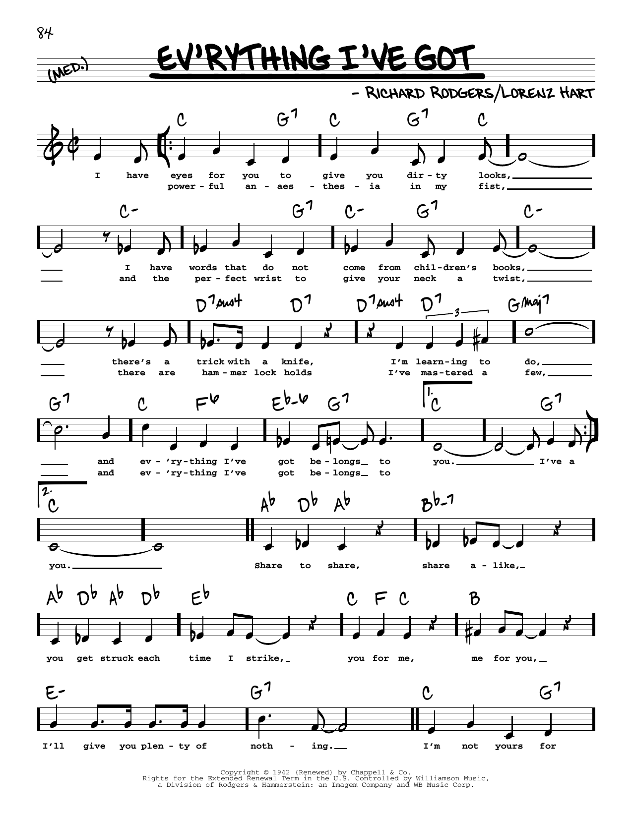 Rodgers & Hart Ev'rything I've Got (Low Voice) sheet music notes and chords arranged for Real Book – Melody, Lyrics & Chords