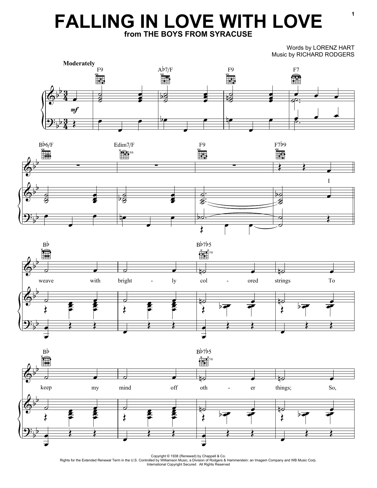 Rodgers & Hart Falling In Love With Love (from Cinderella) sheet music notes and chords arranged for Piano, Vocal & Guitar Chords (Right-Hand Melody)