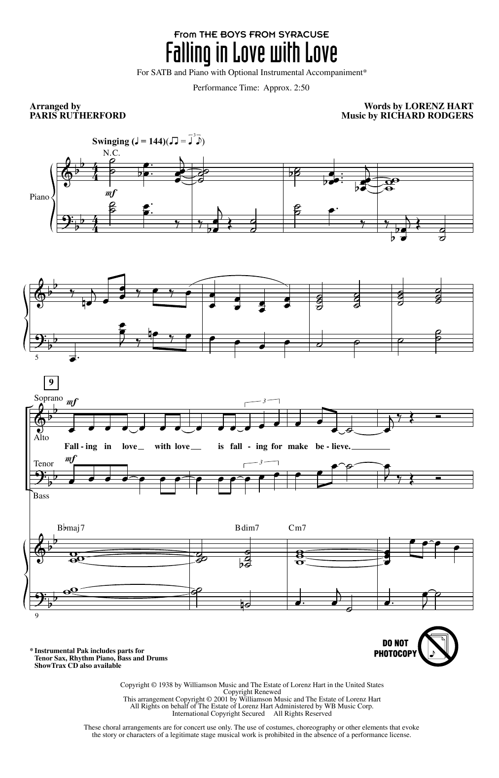 Rodgers & Hart Falling In Love With Love (from The Boys From Syracuse) (arr. Paris Rutherford) sheet music notes and chords arranged for SATB Choir