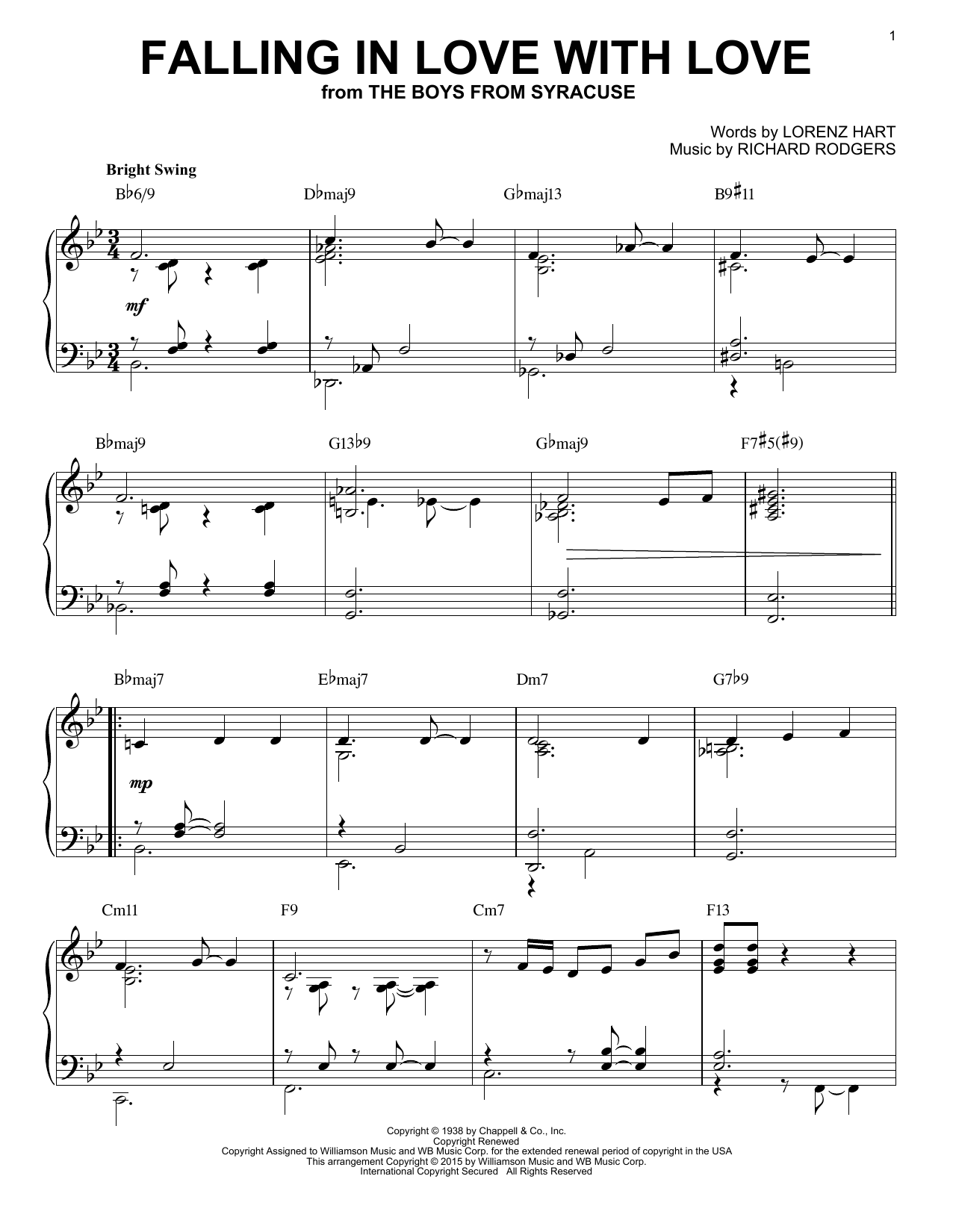 Rodgers & Hart Falling In Love With Love [Jazz version] (arr. Brent Edstrom) sheet music notes and chords arranged for Piano Solo