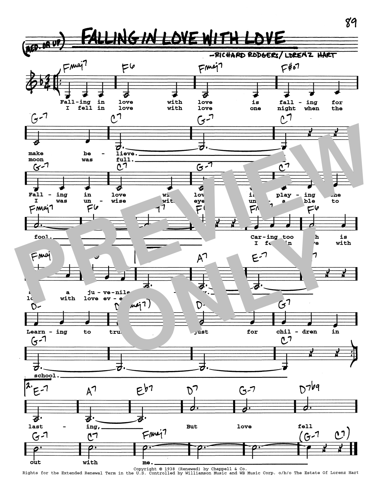 Rodgers & Hart Falling In Love With Love (Low Voice) sheet music notes and chords arranged for Real Book – Melody, Lyrics & Chords
