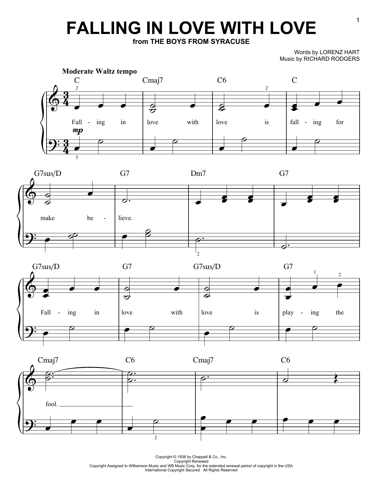 Rodgers & Hart Falling In Love With Love sheet music notes and chords arranged for Real Book – Melody & Chords – C Instruments