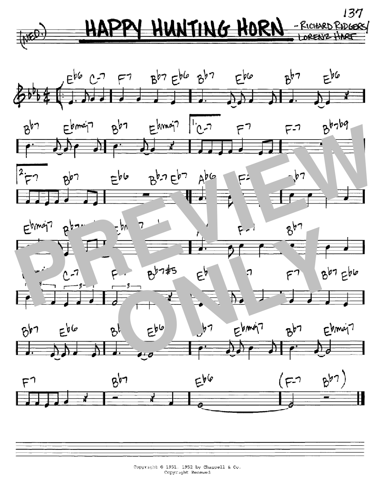 Rodgers & Hart Happy Hunting Horn sheet music notes and chords arranged for Real Book – Melody & Chords – C Instruments