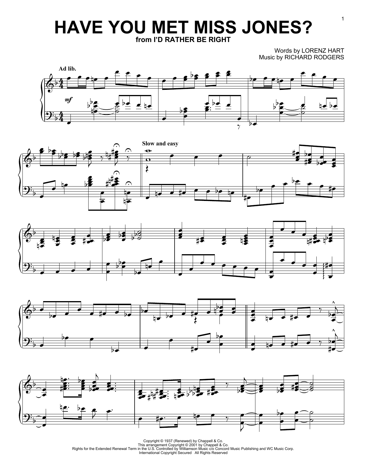 Rodgers & Hart Have You Met Miss Jones? (arr. Al Lerner) sheet music notes and chords arranged for Piano Solo