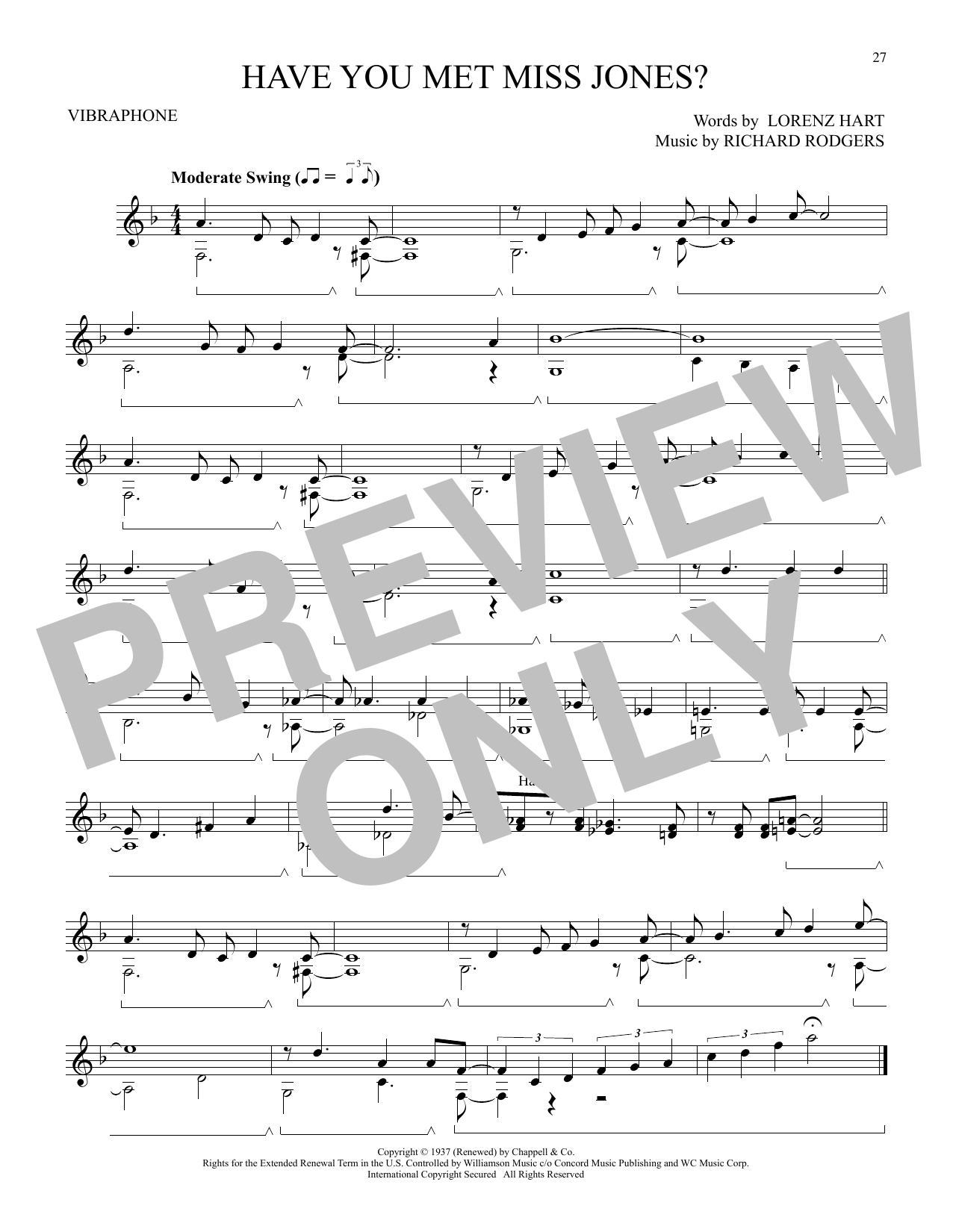 Rodgers & Hart Have You Met Miss Jones? (from I'd Rather Be Right) sheet music notes and chords arranged for Vibraphone Solo