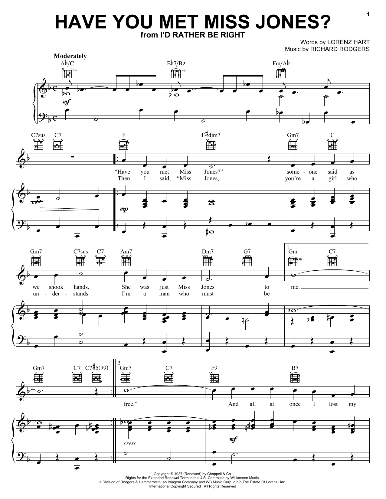 Rodgers & Hart Have You Met Miss Jones? sheet music notes and chords arranged for Piano, Vocal & Guitar Chords