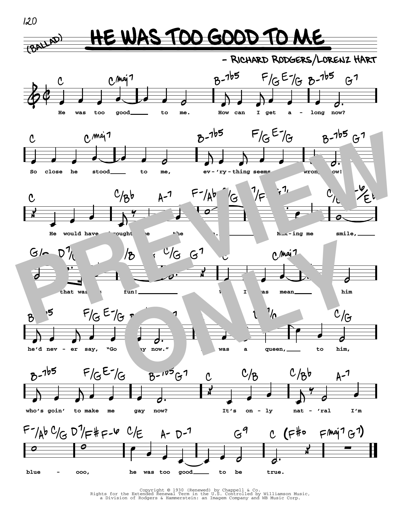 Rodgers & Hart He Was Too Good To Me (High Voice) sheet music notes and chords arranged for Real Book – Melody, Lyrics & Chords