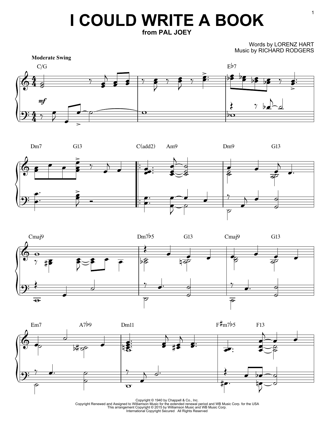 Rodgers & Hart I Could Write A Book [Jazz version] (arr. Brent Edstrom) sheet music notes and chords arranged for Piano Solo
