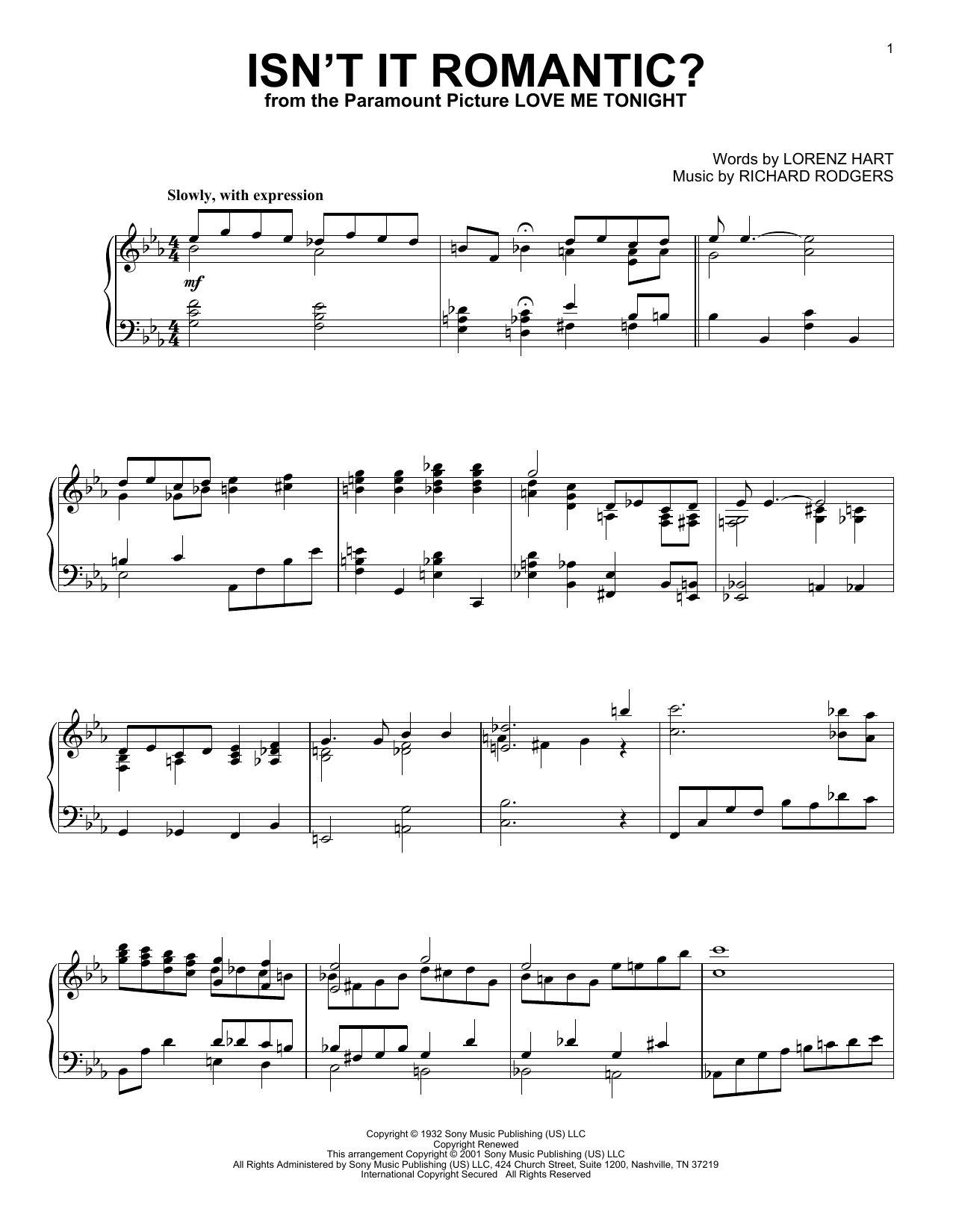 Rodgers & Hart Isn't It Romantic? (arr. Al Lerner) sheet music notes and chords arranged for Piano Solo