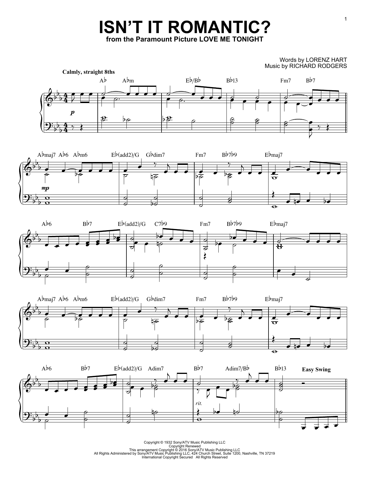 Rodgers & Hart Isn't It Romantic? (arr. Brent Edstrom) sheet music notes and chords arranged for Piano Solo